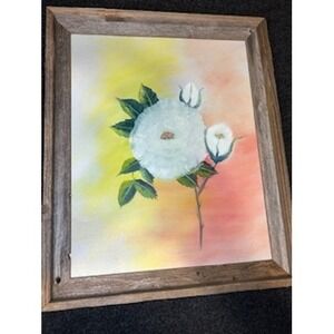 Framed White Flower Art Print Watercolor Style Rustic Wood Frame Floral Decor